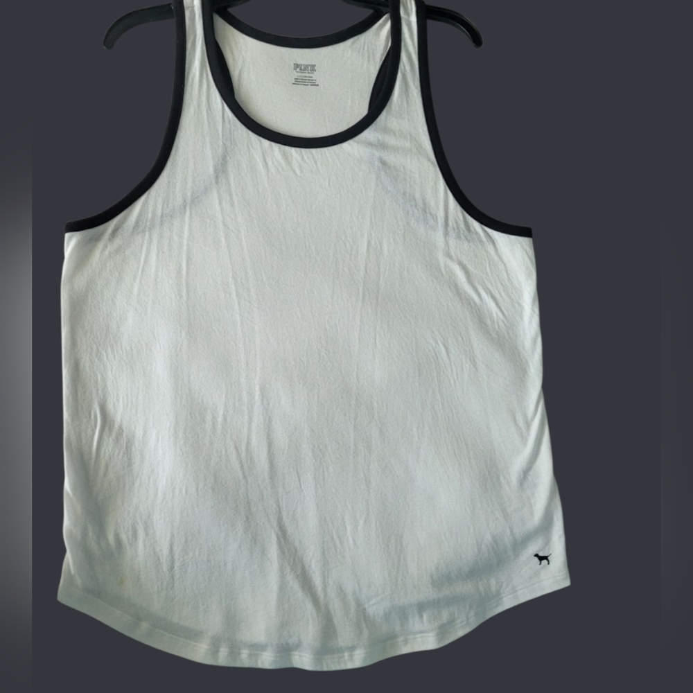 Pink Brand- Sz LG White Tank Top with Black Trim With Black Dog In Corner. - Picture 5 of 10